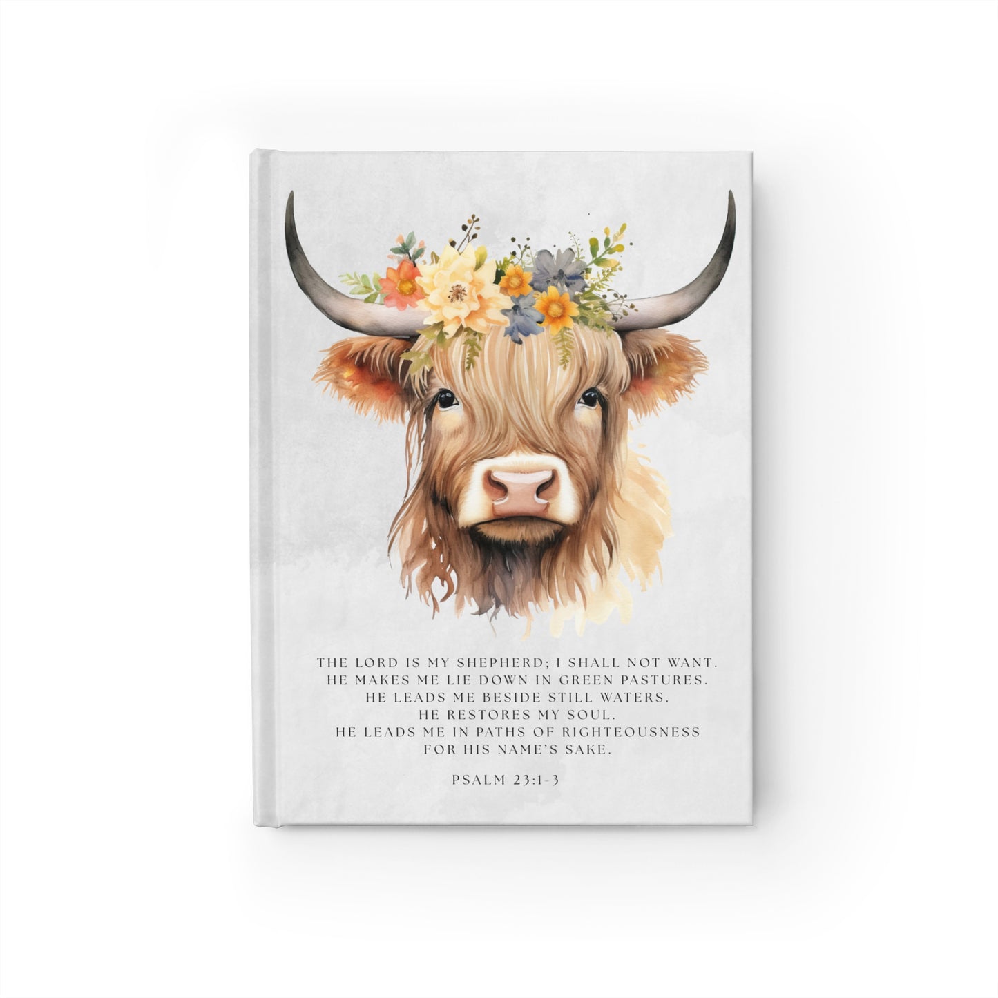 Floral Highland Cow Psalm 23 Lined Journal
