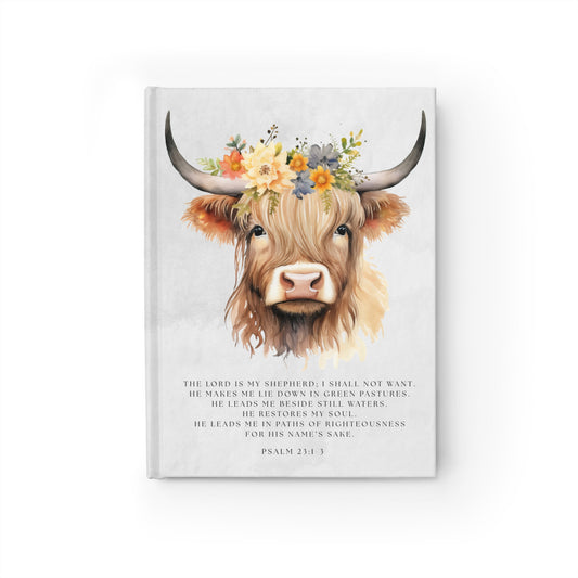 Floral Highland Cow Psalm 23 Lined Journal