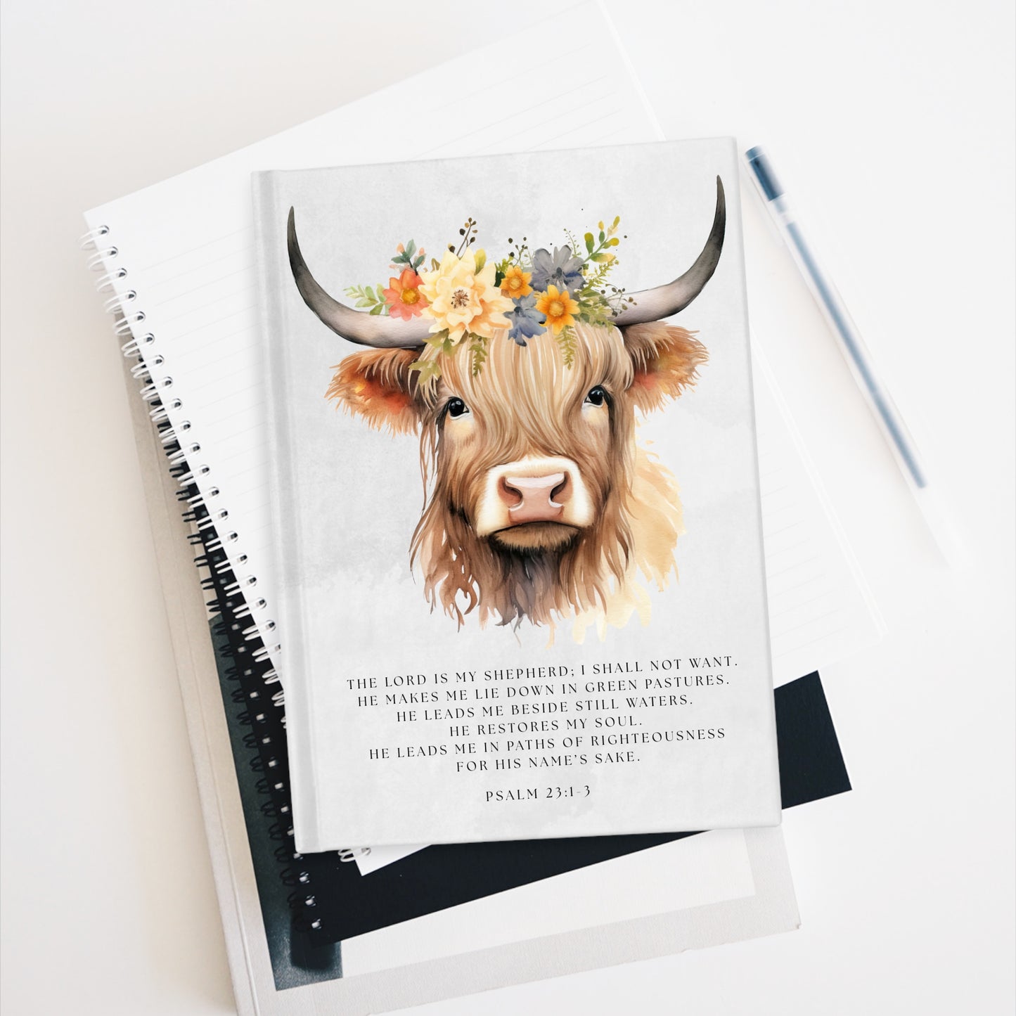 Floral Highland Cow Psalm 23 Lined Journal