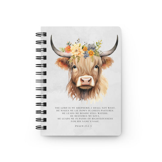 Floral Highland Cow Psalm 23 Spiral Notebook